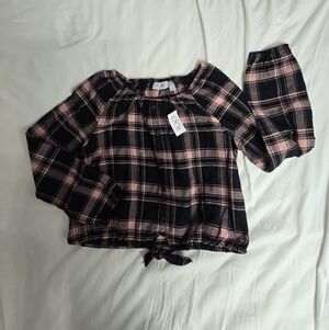 Black and Pink Plaid Girl's Long Sleeve Blouse NWT